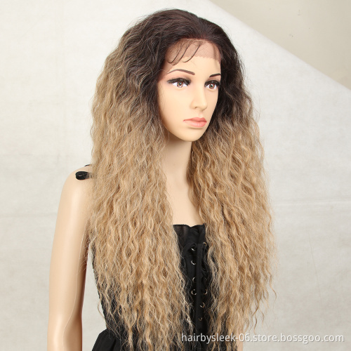 MAGIC  13X4  Noble Lace Front Wigs Wholesale Heat Resistant Water Wave With Bang Long Wigs Ombre Synthetic Lace Frontal Wigs